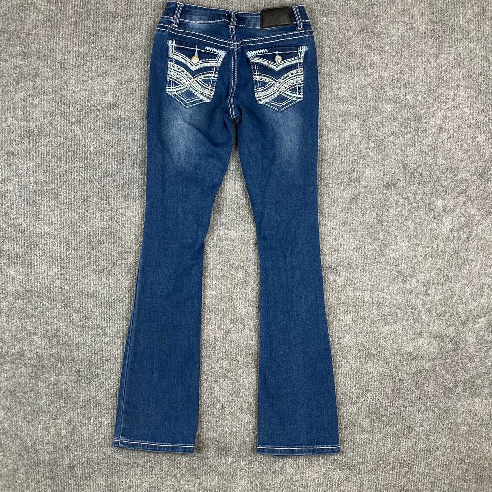 Five Leech Jeans Womens Size 1/2 Blue‎ Bootcut Embroidered Pockets Stretch Denim